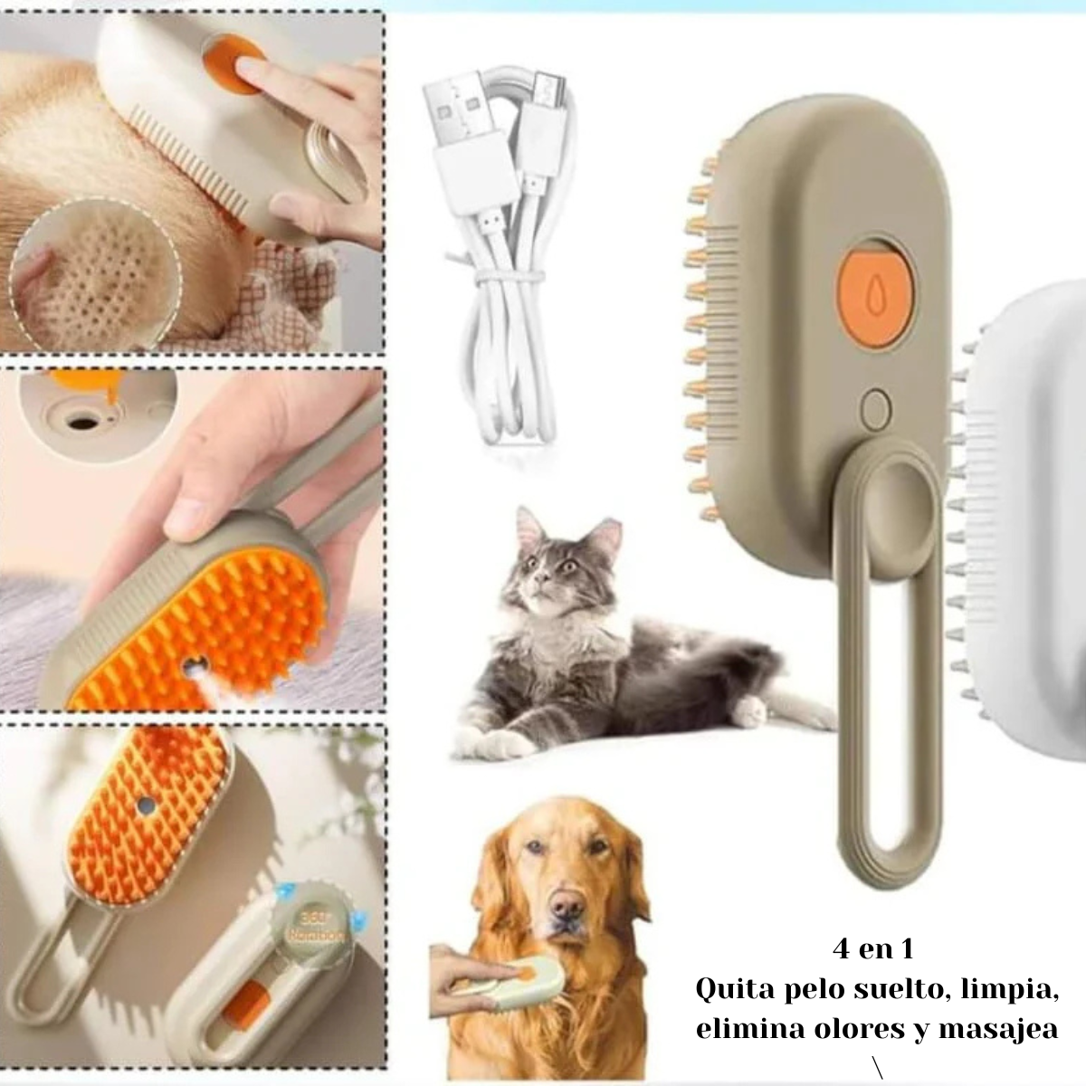 Cepillo 4 en 1 para mascotas
